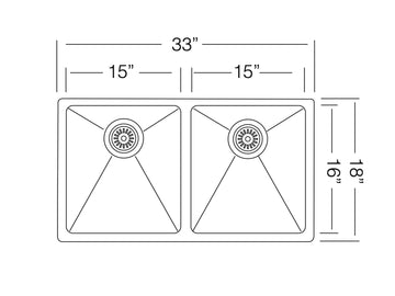 33 inch Stainless Steel Undermount Double bowl Kitchen Sink - Pro 33 50/50 - Sink Depot
